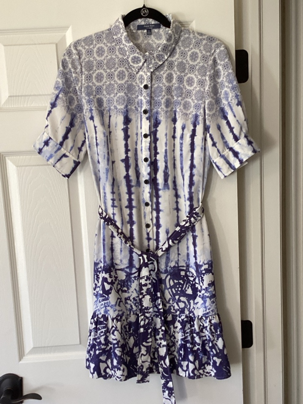 Peter Som White and Blue Printed Button-Front Mini Dress